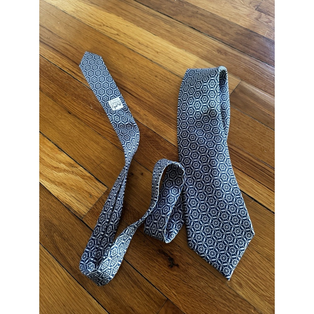 Vintage Hermes Silk Blue Geometric Patterned Dress Neck Tie Tie Made In France - Picture 2 of 7